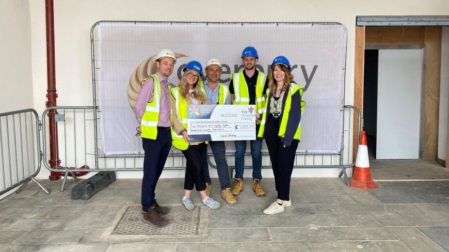 Overbury team wearing hi-vis jackets and hard hats
