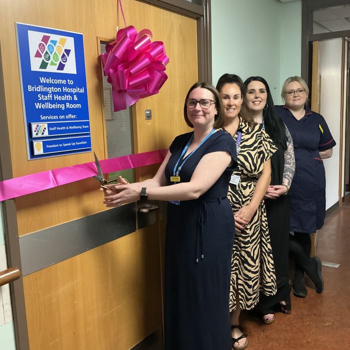 Lydia Larcum, Deputy Director of Workforce, York and Scarborough Teaching Hospitals NHS Foundation Trust, officially opens the room at Bridlington Hospital.