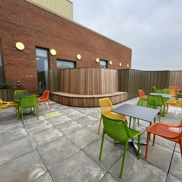 Photo of the terrace area of the Scarborough Urgent and Emergency Centre funded by the charity